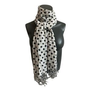 Women's Polka Dot Scarf 22"x74" Black White Fringe Viscose Summer Wrap Sheer VG